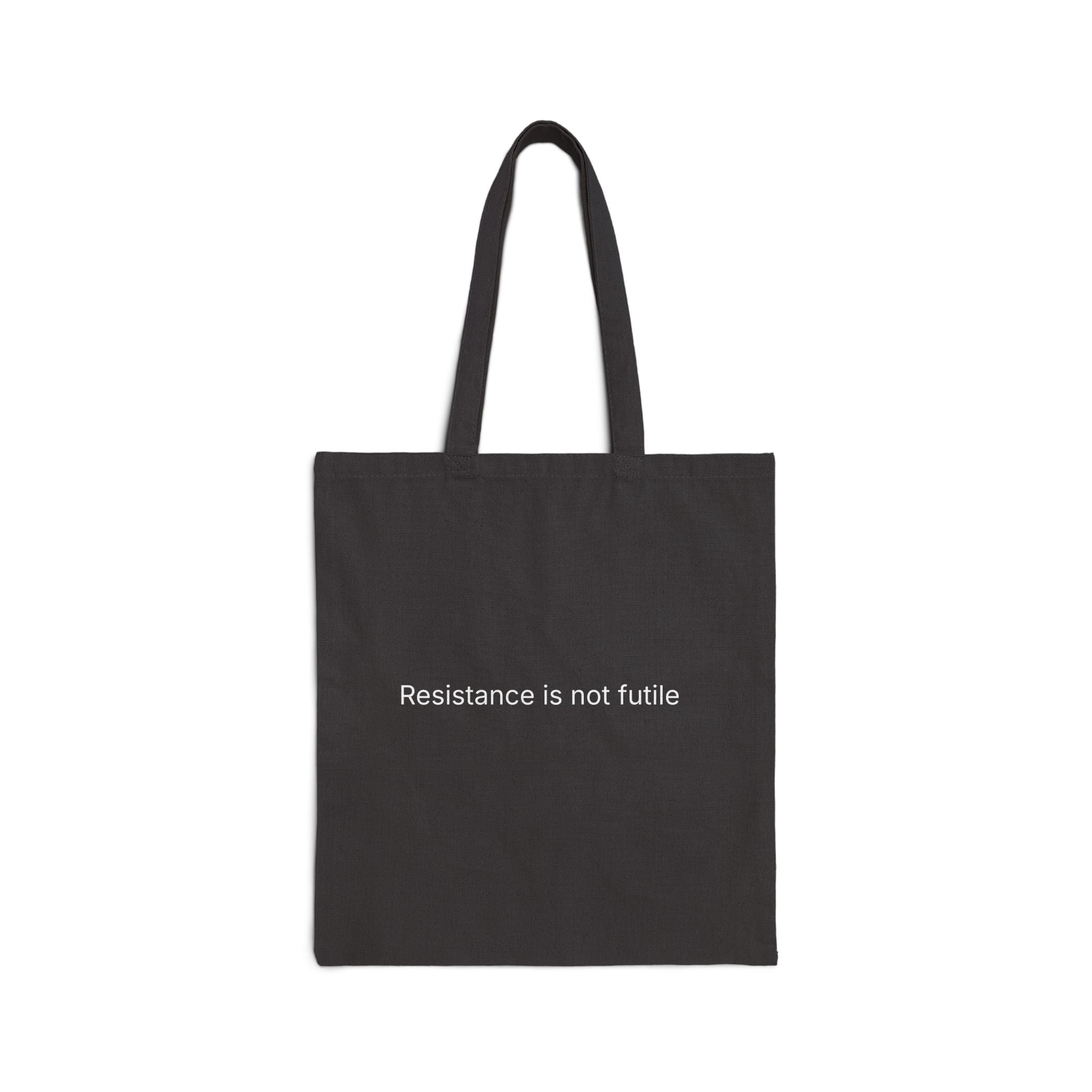 STILL HERE Tote Bag | Minimal Typography, Black Canvas