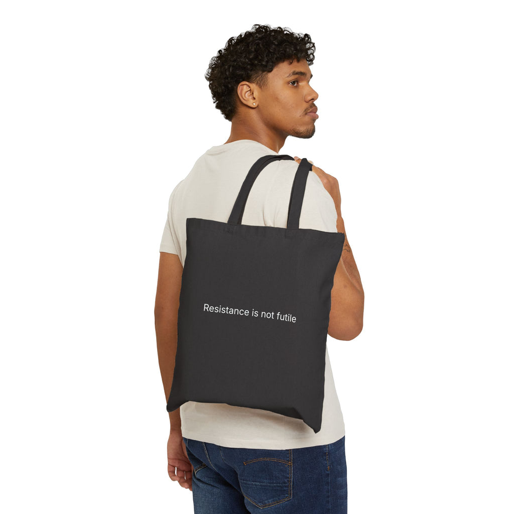 STILL HERE Tote Bag | Minimal Typography, Black Canvas
