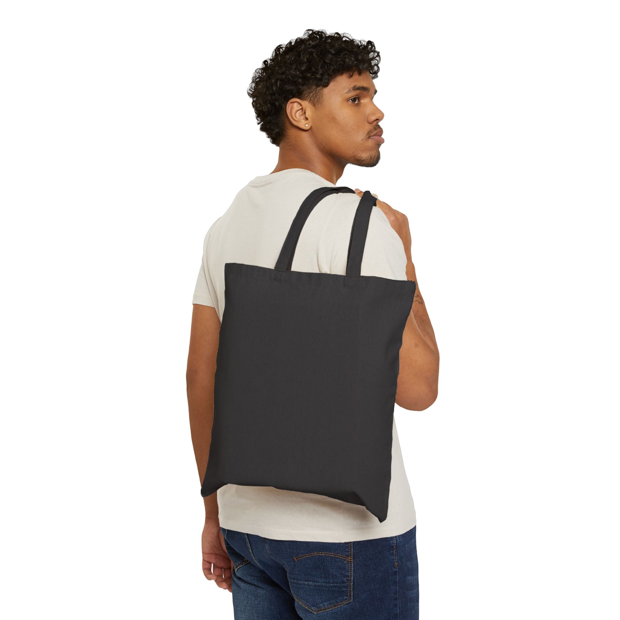 STILL HERE Tote Bag | Minimal Typography, Black Canvas